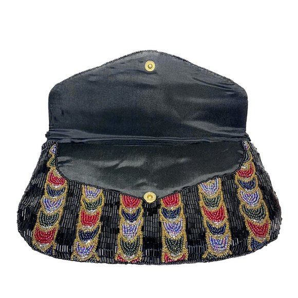 VINTAGE Multicolour Art Deco Chain Link Stripe Beaded Evening Bag - Picture 2 of 6